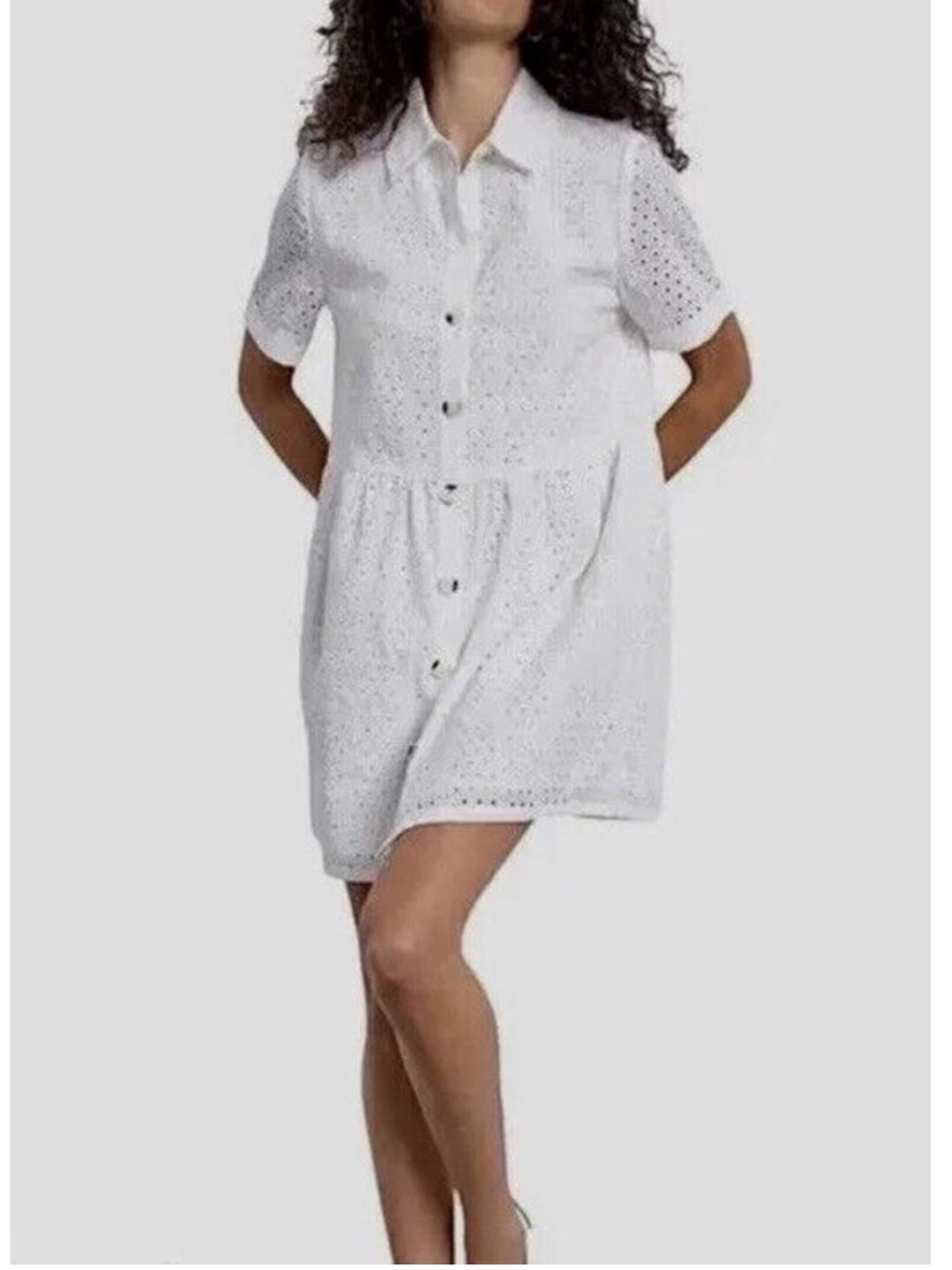 SANCTUARY Dress Heirloom Shirtdress Cotton Eyelet White Button-Down